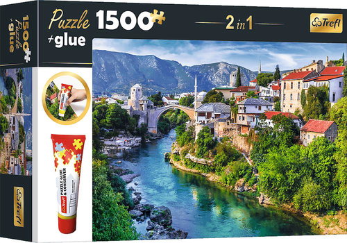 Trefl 2in1 puzzle set Old Town Mostar, Bosnia and Herzegovina 1 500 pieces with glue - Jigsaw Puzzle - Main image