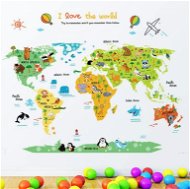 Samolepiaca detská mapa sveta so zvieratkami - Samolepiaca dekorácia
