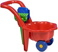 Children's Wheelbarrow BAYO Dětské zahradní kolečko s lopatkou a hráběmi Sedmikráska červené - Dětské zahradní kolečko
