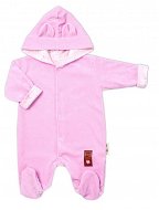 Baby Nellys Two-layer velour overalls with hood New Bunny, pink, size 68 - Baby onesie