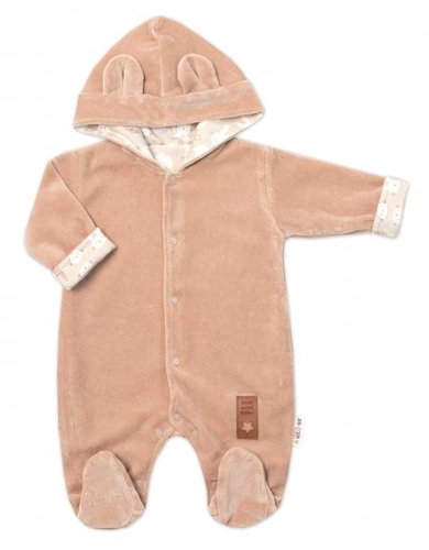 Baby Nellys Two-layer velour overalls with hood New Bunny, brown, size 56 - Baby Romper - Main image