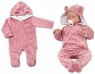 Baby Nellys MINKY hooded jumpsuit with ears - powder pink, size 56 - Baby onesie
