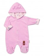 Baby Nellys Two-layer velour overalls with hood Bunny II, pink, size 62 - Baby Romper