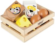 Tidlo Drevená debnička s mliečnymi výrobkami a vajíčkami - Potraviny do detskej kuchynky