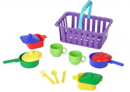Microtrading Dishes in a basket in a net - Toy Kitchen Utensils