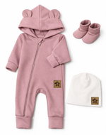 Baby Nellys Rostoucí zateplený overal s čepičkou a botičkami, 3D - pudrově růžový, vel. 68/74 - Clothes Set