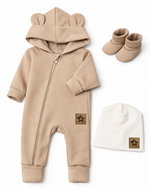 Baby Nellys Rostoucí zateplený overal s čepičkou a botičkami, 3D - béžový - Clothes Set