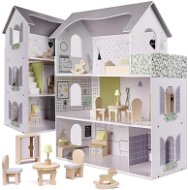 Drevený domček pre bábiky + nábytok 70 cm sivý - Domček pre bábiky