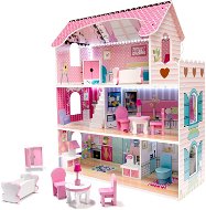 Domček pre bábiky Drevený domček pre bábiky + nábytok 70 cm ružový LED - Domeček pro panenky