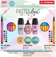 STABILO Pastellove – 35 ks – jemné linery, prémiové vláknové fixy, zvýrazňovače a grafitové ceruzky - Fixky