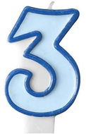 PARTYDECO Narodeninová sviečka 3, modrá, 7 cm - Sviečka