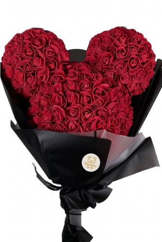 Teddy bear Puget of roses Mickey dark red - Rose Bear - Main image