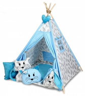 Baby Nellys Tent for children teepee with large equipment, four cushions + pad, grey, blue - Tent