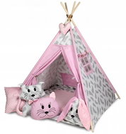Baby Nellys Tent for children teepee with large equipment, four cushions + pad, grey, pink - Tent