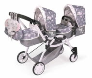 DeCuevas 80335 Collapsible Pram for Twin Dolls 3-in-1 with Backpack SKY 2020 - Doll Stroller