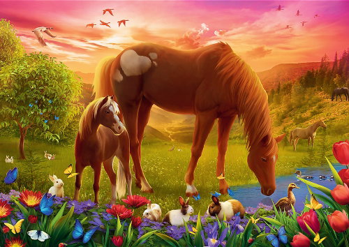 TREFL Puzzle Horses in the meadow 500 pieces - Jigsaw Puzzle - Main image