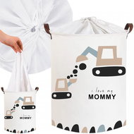 Tulimi Toy basket, closable, cotton, Trucks love Mommy, white, 43 l - Storage Box