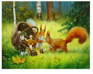 Vikpap Painting by numbers, canvas 30 × 20 cm - Squirrels in the forest - Painting by Numbers