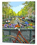 Vikpap Painting by numbers, canvas 30 × 40 cm - Amsterdam on a bike - Painting by Numbers