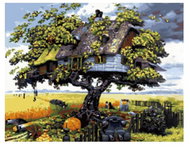Vikpap Painting by numbers, canvas 40 × 30 cm - Mysterious cottage - Painting by Numbers
