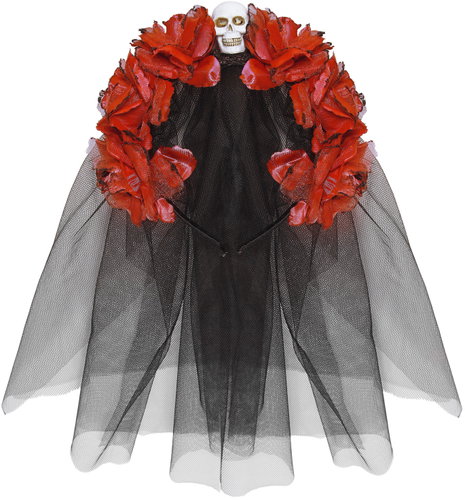 Widmann Black Halloween veil with skull and flowers - Costume Accessory - Main image