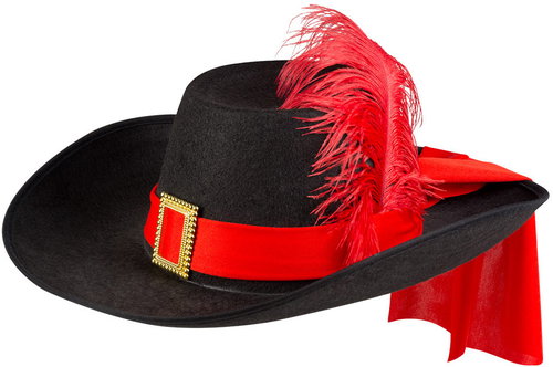 Boland Black musketeer hat with ribbon - Costume Accessory - Main image