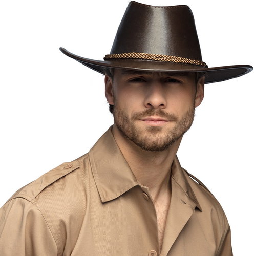 Boland Brown cowboy hat leather look - Costume Accessory - Main image