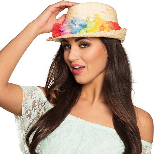 Boland Beach hat with Hawaiian flowers - Costume Accessory - Main image