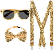 Boland Gold accessories set, glasses bow tie - Costume Accessory