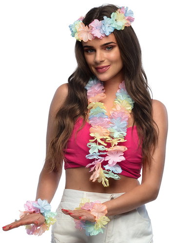 Boland Hawaiian pastel set, wreath bracelets and headband - Costume Accessory - Main image