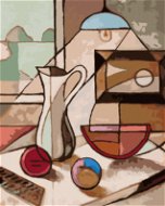 Abstraktní zátiší se džbánem a ovocem, 80×100 cm, vypnuté plátno na rám - Painting by Numbers