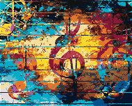 Farebná koláž s husľovým kľúčom, 80 × 100 cm, plátno napnuté na rám - Maľovanie podľa čísel