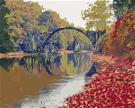 Barevná podzimní scéna mostu, 80×100 cm, vypnuté plátno na rám - Painting by Numbers