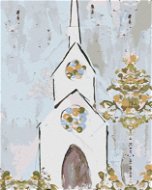 Bílý malovaný kostel (Haley Bush), 80×100 cm, bez rámu a bez vypnutí plátna - Painting by Numbers
