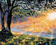 Brzké ráno v lese, 80×100 cm, vypnuté plátno na rám - Painting by Numbers