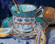 Čaj v malovaném hrníčku, 80×100 cm, vypnuté plátno na rám - Painting by Numbers