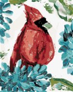 Červený pták a hortenzie (Haley Bush), 80×100 cm, vypnuté plátno na rám - Painting by Numbers