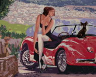 Dáma sediaca na starom kabriolete, 80 × 100 cm, plátno napnuté na rám - Maľovanie podľa čísel