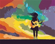 Dievča hrajúce na gitaru s farebným dymom, 80 × 100 cm, bez rámu a bez napnutia plátna - Maľovanie podľa čísel