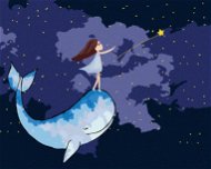 Dievča s veľrybou na nočnej oblohe, 80 × 100 cm, bez rámu a bez napnutia plátna - Maľovanie podľa čísel