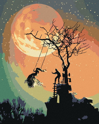Halloween and full moon, 40×50 cm, without frame and without canvas shut off - Painting by Numbers - Main image