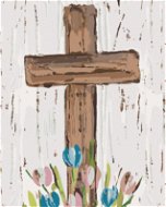 Hnedý kríž s tulipánmi (Haley Bush), 80 × 100 cm, bez rámu a bez napnutia plátna - Maľovanie podľa čísel
