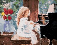 Dievčatko hrajúce na piano, 80 × 100 cm, bez rámu a bez napnutia plátna - Maľovanie podľa čísel