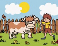 Chlapec s kravou na paši, 80 × 100 cm, plátno napnuté na rám - Maľovanie podľa čísel