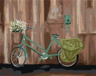 Bicykel s košíkom kvetín, 80 × 100 cm, bez rámu a bez vypnutia plátna - Maľovanie podľa čísel