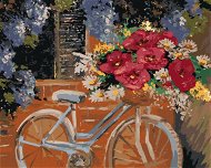 Bicykel s kyticou kvetov, 80 × 100 cm, bez rámu a bez vypnutia plátna - Maľovanie podľa čísel