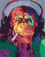 Kouřící opice se sluchátky, 80×100 cm, bez rámu a bez vypnutí plátna - Painting by Numbers