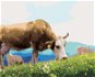 Kráva na pastvě u hor, 80×100 cm, vypnuté plátno na rám - Painting by Numbers