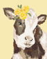 Krava so žltou kvetinou (Haley Bush), 80 × 100 cm, bez rámu a bez napnutia plátna - Maľovanie podľa čísel