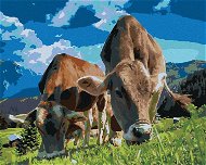 Krávy v horách, 80×100 cm, bez rámu a bez vypnutí plátna - Painting by Numbers